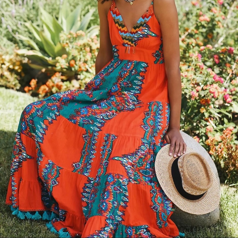 Anthropologie Barok Tiered Printed Maxi Dress